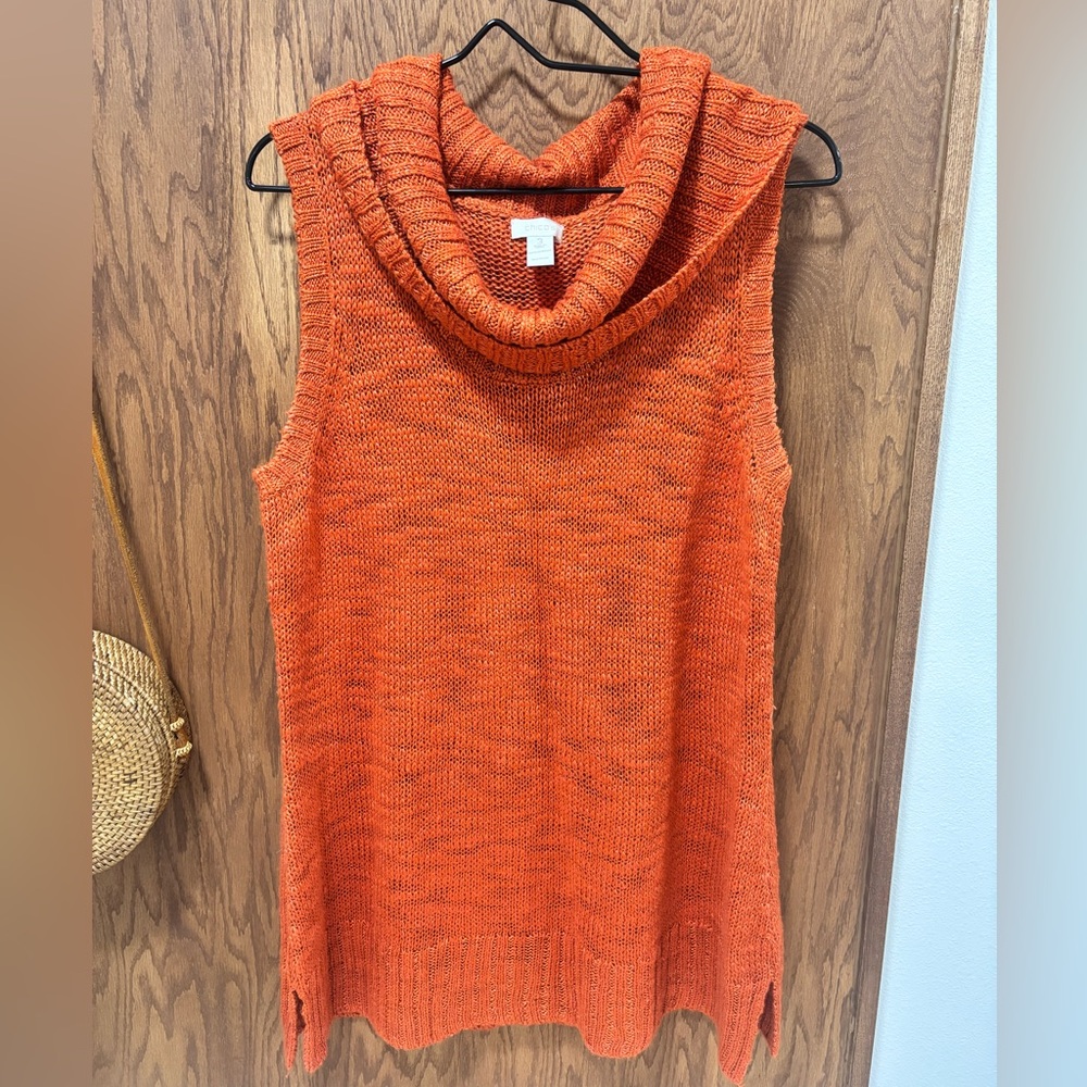 Chico’s Size 3 Burnt Orange Cowl Neck Sleeveless Soft Acrylic Sweater
